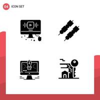 Group of 4 Modern Solid Glyphs Set for video drawing web food software Editable Vector Design Elements