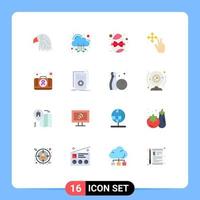 Mobile Interface Flat Color Set of 16 Pictograms of case first aid birthday hold finger Editable Pack of Creative Vector Design Elements