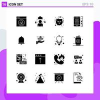 16 concepto de glifo sólido para sitios web móviles y aplicaciones notificación alerta caldero teléfono celular elementos de diseño vectorial editables vector