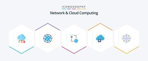 Network And Cloud Computing 25 Flat icon pack including location. technology. technology. upload. monitor vector