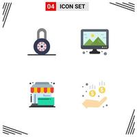 Pack of 4 creative Flat Icons of lock shop creative design place Editable Vector Design Elements