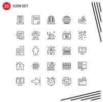 Mobile Interface Line Set of 25 Pictograms of water rowing building boat globe Editable Vector Design Elements