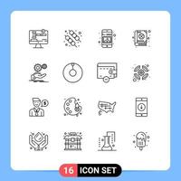 Universal Icon Symbols Group of 16 Modern Outlines of hand patrick image day book Editable Vector Design Elements