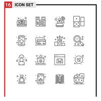 Pack of 16 creative Outlines of card privacy account data domino Editable Vector Design Elements