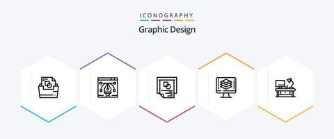 paquete de iconos de 25 líneas de diseño gráfico que incluye código. ilustración éxito. diseño vector
