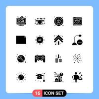 Mobile Interface Solid Glyph Set of 16 Pictograms of law court kit copyright box Editable Vector Design Elements