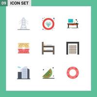 Group of 9 Flat Colors Signs and Symbols for computer cards workplace table lamp Editable Vector Design Elements