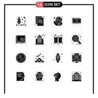 16 Thematic Vector Solid Glyphs and Editable Symbols of window transfer paper fund leaf Editable Vector Design Elements