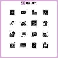 16 Universal Solid Glyphs Set for Web and Mobile Applications webpage sound building internet office Editable Vector Design Elements