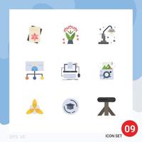 9 User Interface Flat Color Pack of modern Signs and Symbols of coding organization desk lamp management hierarchy Editable Vector Design Elements