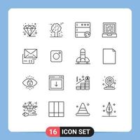 Set of 16 Vector Outlines on Grid for document design pine trees computer server Editable Vector Design Elements