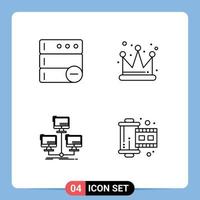 4 iconos creativos signos y símbolos modernos de la red de base de datos corona base de datos cine elementos de diseño vectorial editables vector