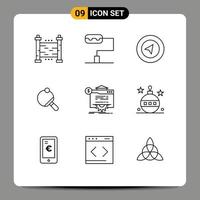 Group of 9 Outlines Signs and Symbols for christmas technology pong globe seo Editable Vector Design Elements