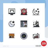 Modern Set of 9 Filledline Flat Colors Pictograph of design star inbox moon moon Editable Vector Design Elements