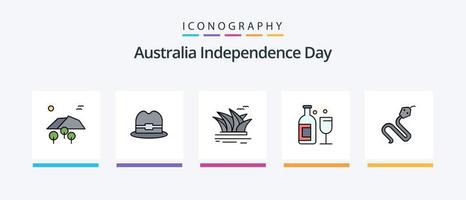 la línea del día de la independencia de australia llenó un paquete de 5 íconos que incluye fútbol. afl. localización. aves. montaña. diseño de iconos creativos vector