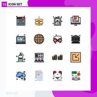grupo de símbolos de iconos universales de 16 líneas llenas de colores planos modernos de tarjeta de tienda de codificación comercio en línea elementos de diseño de vectores creativos editables