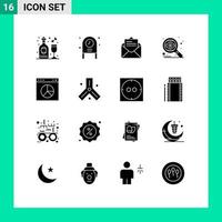 Modern Set of 16 Solid Glyphs and symbols such as internet eye email targeting search Editable Vector Design Elements