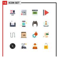 Editable Vector Line Pack of 16 Simple Flat Colors of system speaker ecommerce tv play Editable Pack of Creative Vector Design Elements