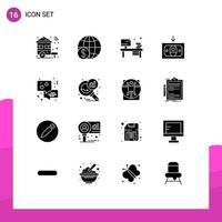 16 User Interface Solid Glyph Pack of modern Signs and Symbols of chat cashing payment cash book Editable Vector Design Elements