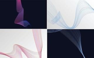 Set of 4 geometric wave pattern background Abstract waving line vector