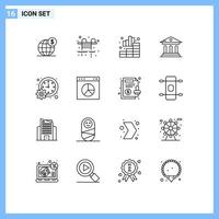 Pack of 16 Modern Outlines Signs and Symbols for Web Print Media such as management court analytics campus university Editable Vector Design Elements