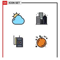 Pictogram Set of 4 Simple Filledline Flat Colors of cloud studio sun building fruit Editable Vector Design Elements