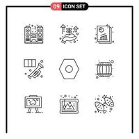 Set of 9 Modern UI Icons Symbols Signs for basic music report instrument brass Editable Vector Design Elements