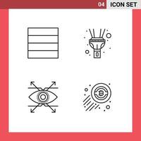 Mobile Interface Line Set of 4 Pictograms of grid bitcoin light eye trading Editable Vector Design Elements