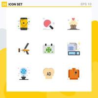 Group of 9 Flat Colors Signs and Symbols for tool foam ball construction foamgun Editable Vector Design Elements