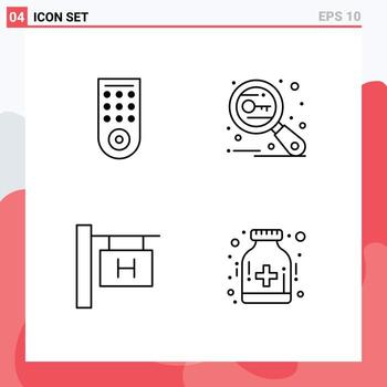 4 User Interface Line Pack of modern Signs and Symbols of control travel key search care Editable Vector Design Elements