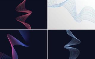 Set of 4 geometric wave pattern background Abstract waving line vector