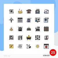 Universal Icon Symbols Group of 25 Modern Filled line Flat Colors of pollution batteries home security email Editable Vector Design Elements