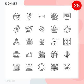 Set of 25 Modern UI Icons Symbols Signs for timer coding plus code waste Editable Vector Design Elements