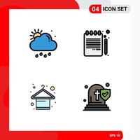 Modern Set of 4 Filledline Flat Colors Pictograph of cloud hanger sun education fashion Editable Vector Design Elements