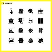 Pack of 16 Modern Solid Glyphs Signs and Symbols for Web Print Media such as healthcare internet science security of Editable Vector Design Elements