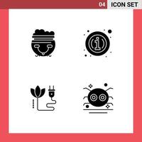 Mobile Interface Solid Glyph Set of 4 Pictograms of food energy american details plug Editable Vector Design Elements