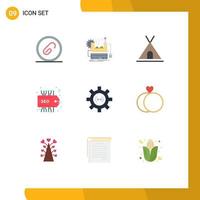 9 Universal Flat Color Signs Symbols of coding seo paper label tent Editable Vector Design Elements