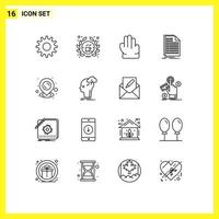 Mobile Interface Outline Set of 16 Pictograms of brainstorm pin hand map invoice Editable Vector Design Elements