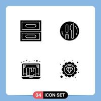 Pack of 4 creative Solid Glyphs of archive e hotel plate laptop Editable Vector Design Elements