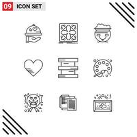 Universal Icon Symbols Group of 9 Modern Outlines of biochemistry like grid love american Editable Vector Design Elements