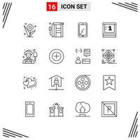 Pack of 16 Modern Outlines Signs and Symbols for Web Print Media such as school study travel board huawei Editable Vector Design Elements