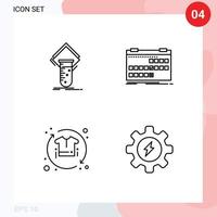 conjunto moderno de 4 colores planos y símbolos de línea completa, como la fecha de prueba del programa de química, promueve elementos de diseño de vectores editables