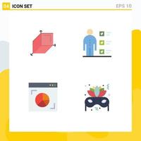 Pack of 4 Modern Flat Icons Signs and Symbols for Web Print Media such as box graph abilities personal marketing Editable Vector Design Elements