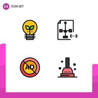 Filledline Flat Color Pack of 4 Universal Symbols of eco ad light development advertisement Editable Vector Design Elements