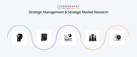 paquete de iconos de glifo 5 de gestión estratégica e investigación de mercado estratégico que incluye objetivo. táctica. grafico. estrategia. ajedrez vector