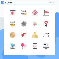 Modern Set of 16 Flat Colors Pictograph of wind flag target blow objective Editable Pack of Creative Vector Design Elements