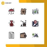 Set of 9 Modern UI Icons Symbols Signs for golf bag bacon school badge Editable Vector Design Elements