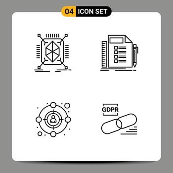 grupo de 4 colores planos de línea de llenado modernos establecidos para el plan de estructura de audiencia de objetos elementos de diseño vectorial editables vector