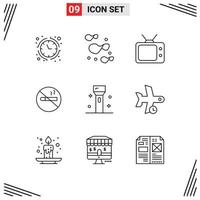 User Interface Pack of 9 Basic Outlines of products electronics tv devices cigarette Editable Vector Design Elements