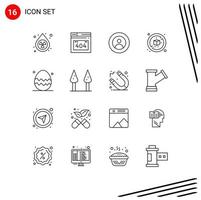 User Interface Pack of 16 Basic Outlines of spring season easter egg global box no Editable Vector Design Elements